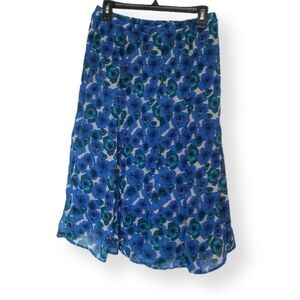 LAURA SCOTT Blue Floral Chiffon Swing Skirt size M